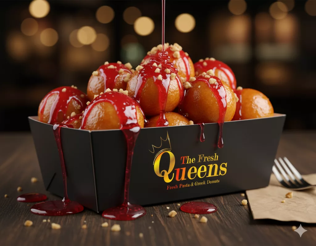 greek donuts with strawberry sauce